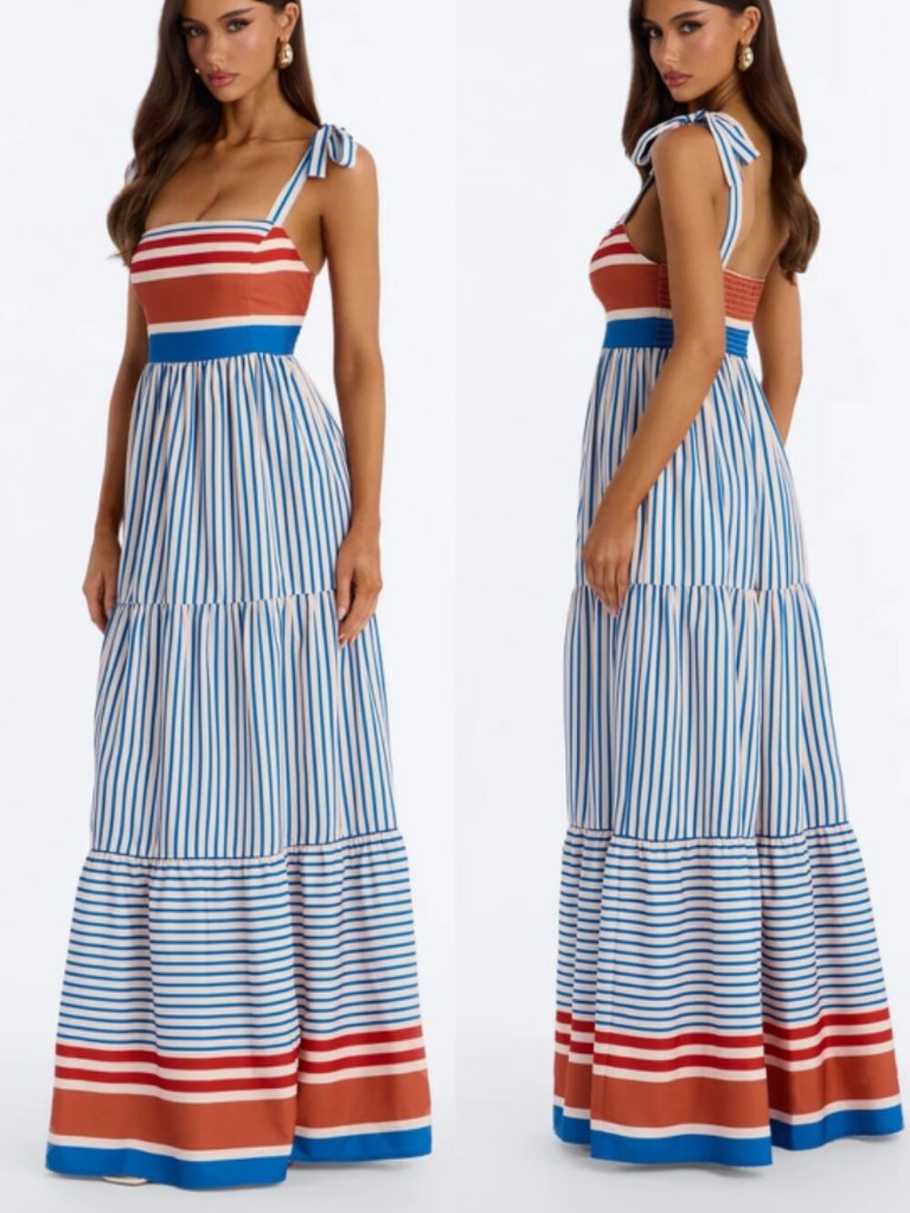 Sunbathing Tie Shoulder Striped Maxi Dress